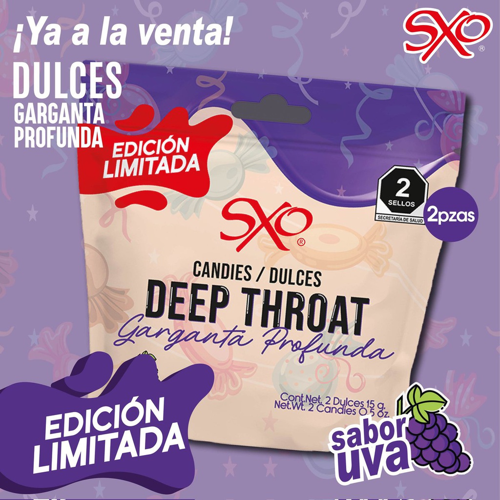 DULCES DEEP THROAT GARGANTA PROFUNDA UVA 2 PZAS.