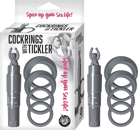 VIBRADOR CON KIT DE ANILLOS COCKRINGS WITH TICKLER