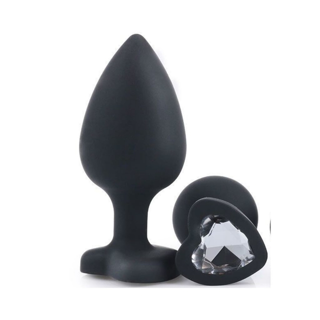PLUG ANAL SILICONA GEMA CORAZON NEGRO