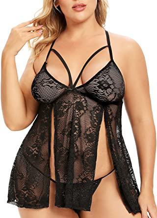 BABY DOLL TRANSPARENTE SEXY NEGRO ABERTURAS