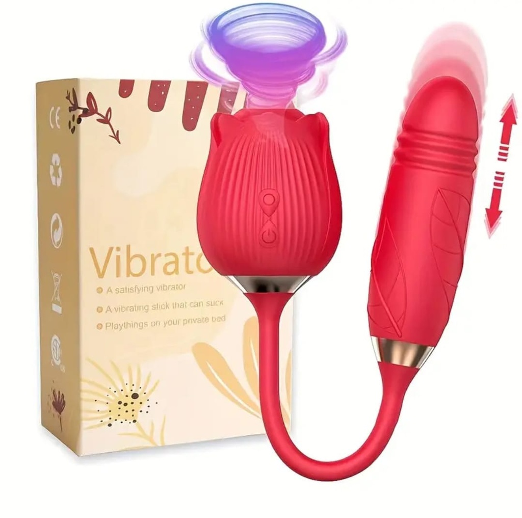 SUCCIONADOR Y VIBRADOR FORMA DE ROSA ROJO