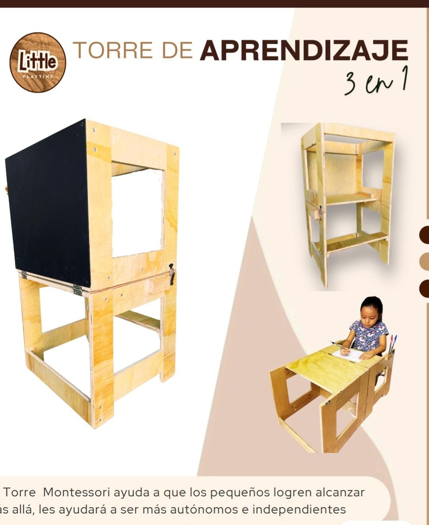 TORRE DE APRENDIZAJE 3 EN 1 MADERA (MONTEZORI)