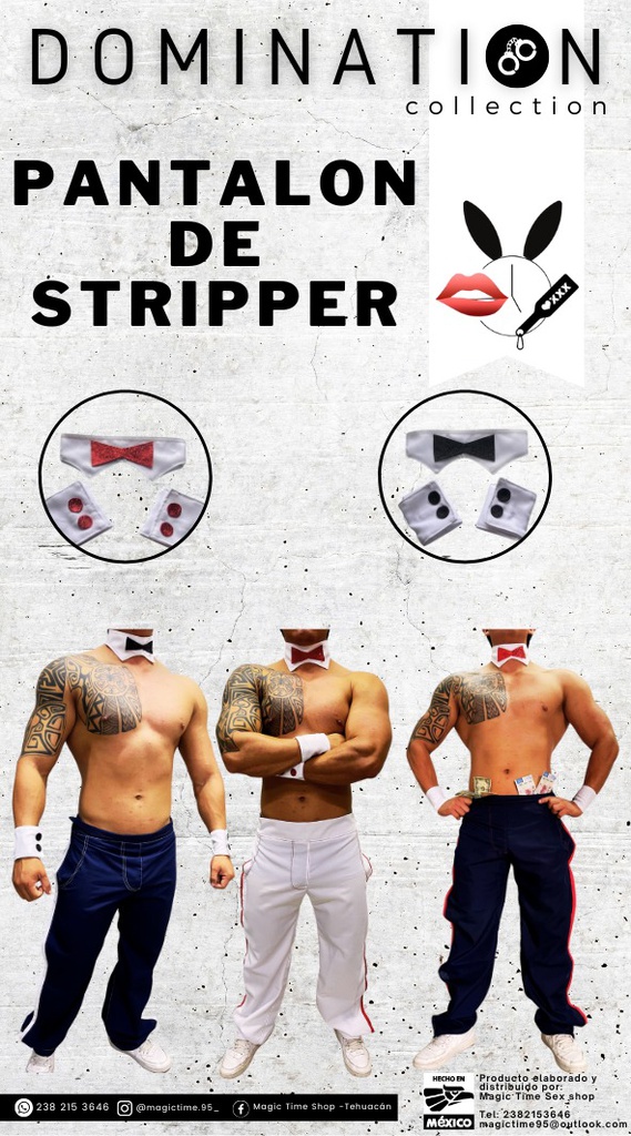CONJUNTO PANTALON STRIPPER NEGRO C/CUELLO Y MANCUERNAS