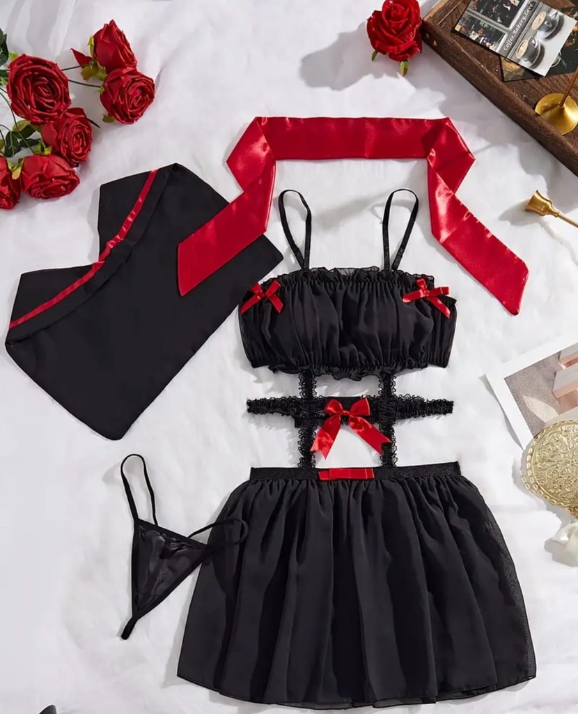 CORDINADO CON TOP NEGRO/ROJO