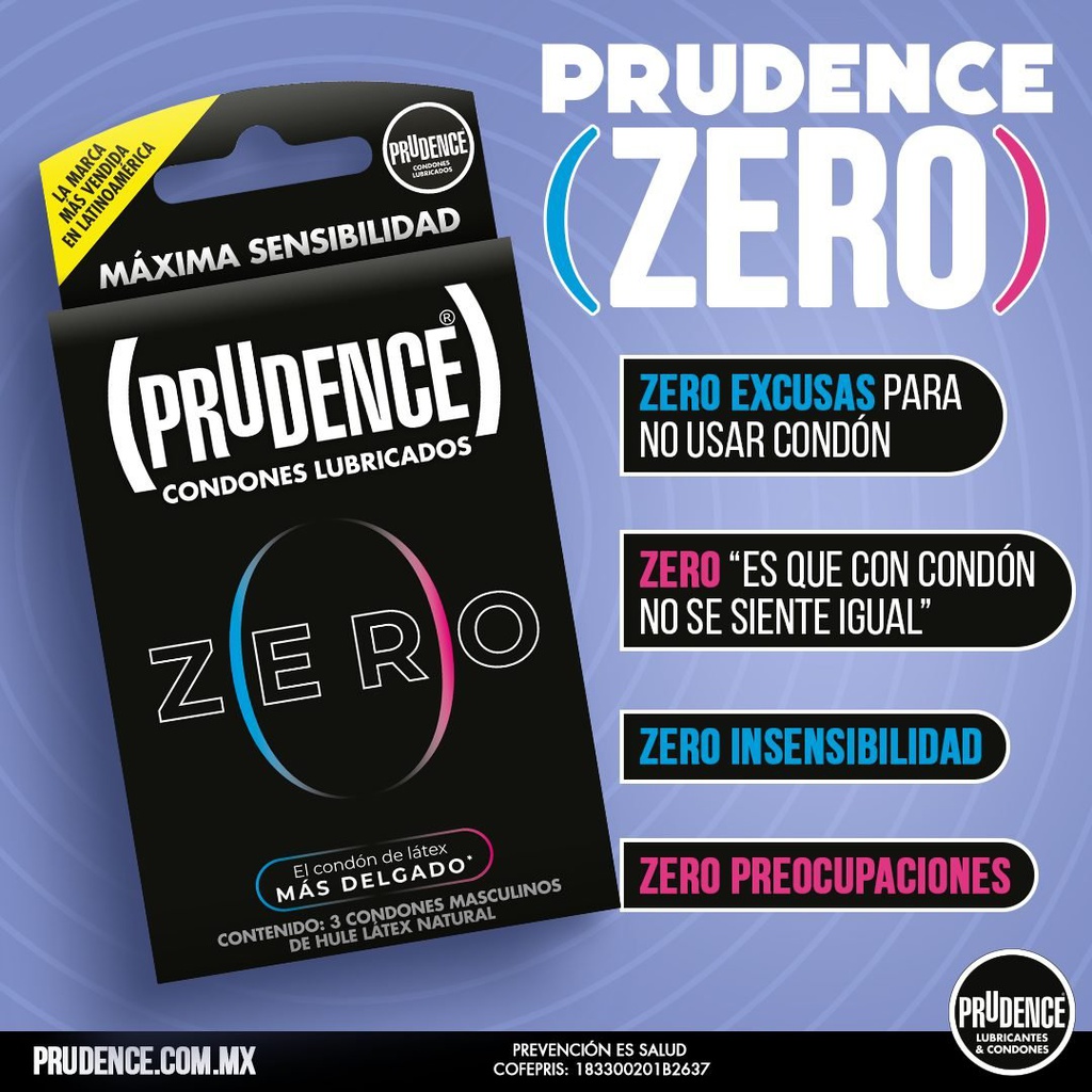 CONDONES PRUDENCE ZERO MAS DELGADO 3 PZAS.