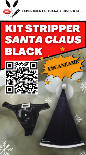 [STRIP0009] TANGA SANTA BLACK C/GORRO STRIPPER KIT MT